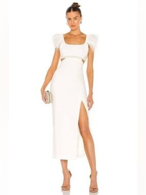 NWT New With Tag - Likely White Feather-Trim Cutout Midi Dress with Side Slit